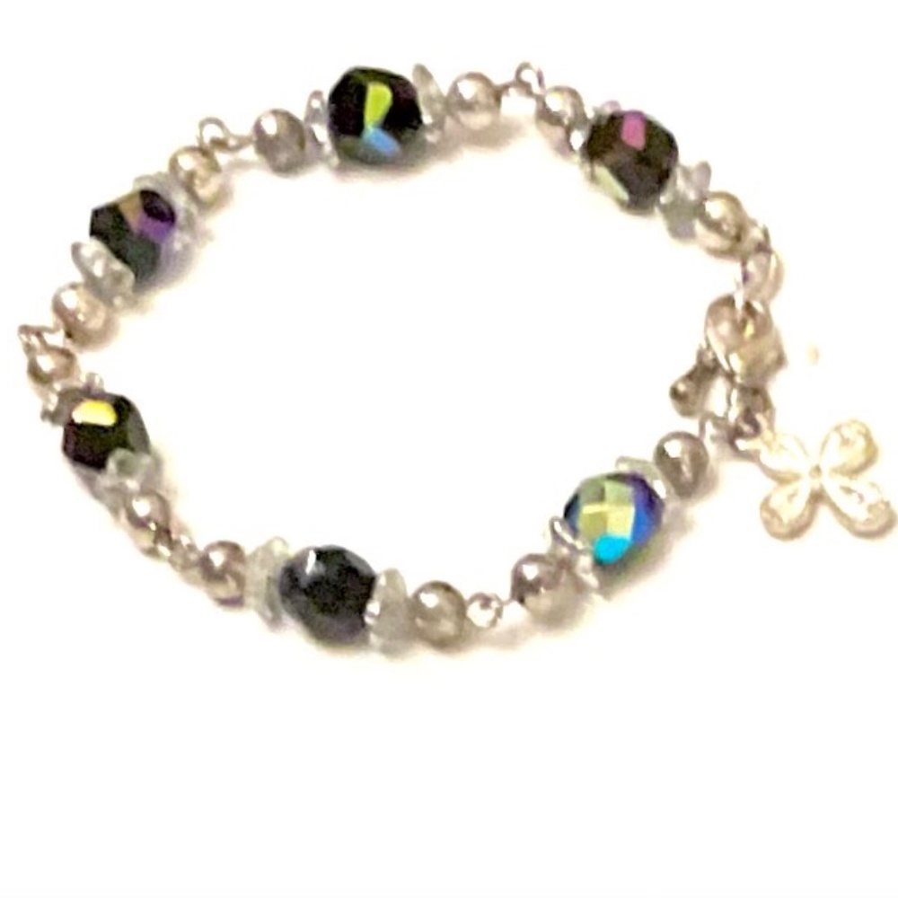 Silver & Black Crystal Bracelet 7” to 7.5”